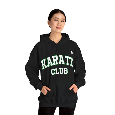 Maxine Unisex Heavy Blend™ Hooded Sweatshirt - Black, 'Karate Club' green border © Maison Maxine