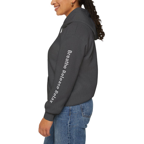 Maxine Hooded Sweatshirt Heavy Blend™-Dark Heather, 'Breathe Release Relax'