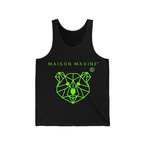 Maison Maxine Geometric Bear Unisex Jersey Tank in Black with Neon Green