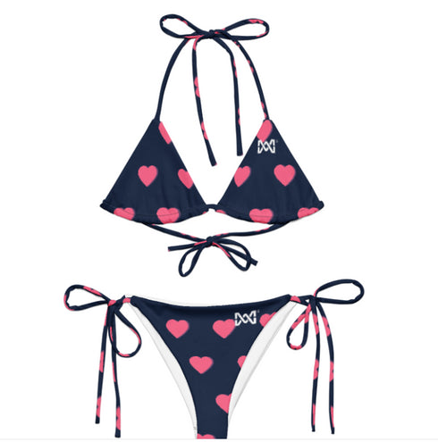 Maxine recycled fabric string bikini - black with pink heart
